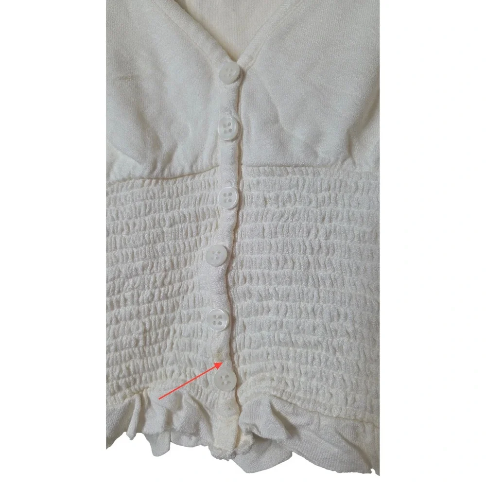 Urban Outfitters Cream Smocked Button Front Crop Top Size Medium Coquette Summer